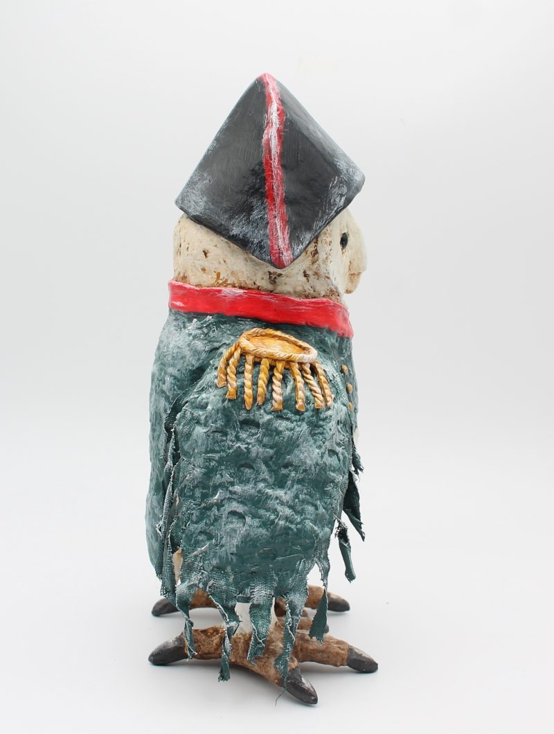 Hand-Sculpted Paper Clay Owl Art Doll, 25cm Tall, 'General Featherclaw'