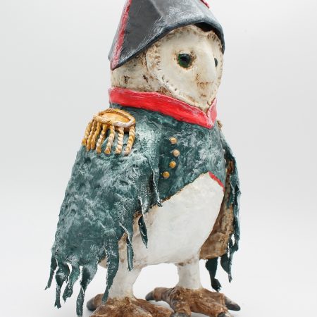 Hand-Sculpted Paper Clay Owl Art Doll, 25cm Tall, 'General Featherclaw'