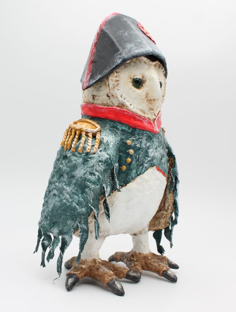 Hand-Sculpted Paper Clay Owl Art Doll, 25cm Tall, 'General Featherclaw'