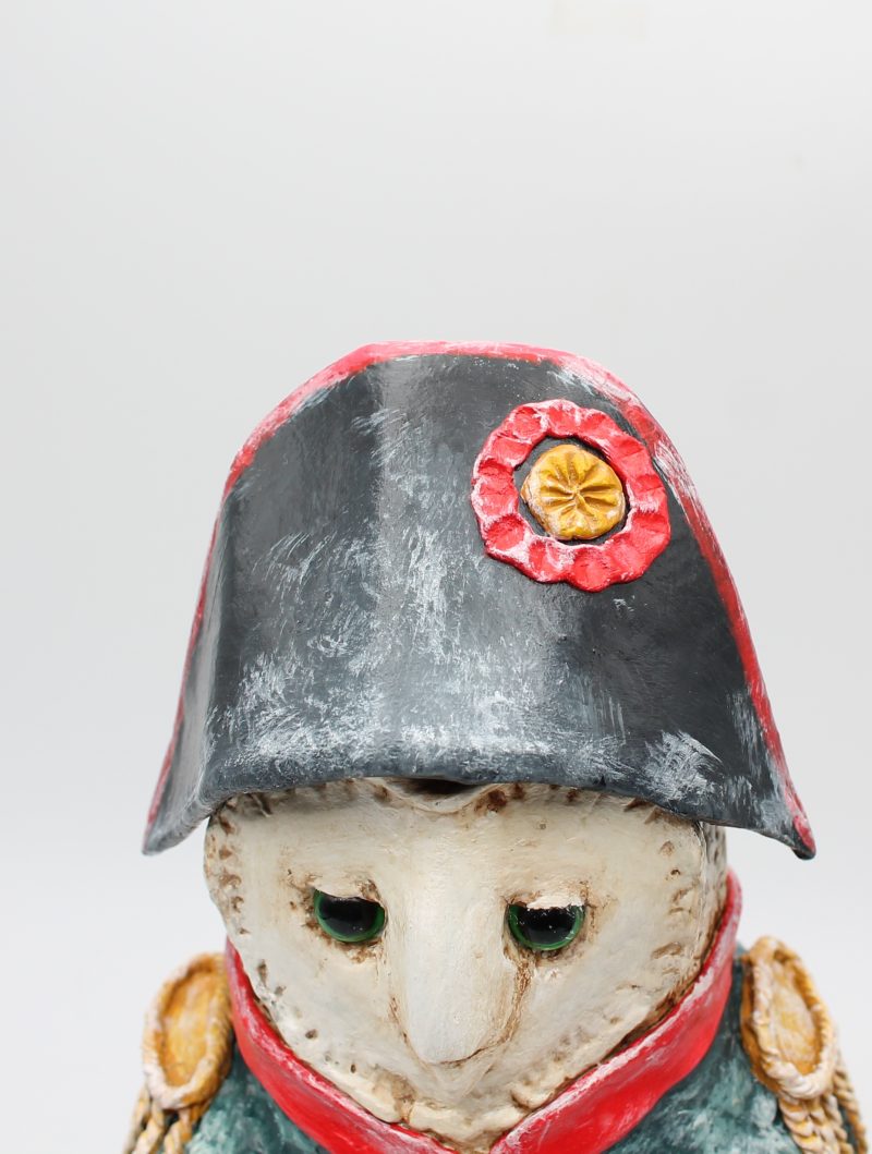Hand-Sculpted Paper Clay Owl Art Doll, 25cm Tall, 'General Featherclaw'