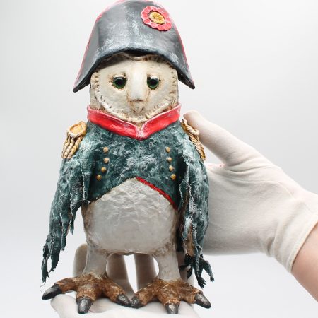 Hand-Sculpted Paper Clay Owl Art Doll, 25cm Tall, 'General Featherclaw'