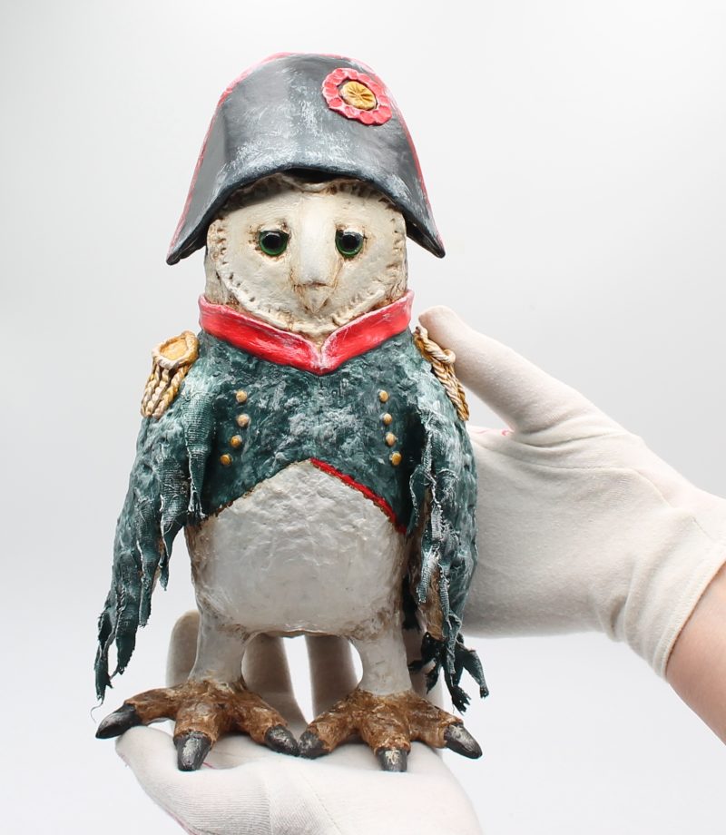 Hand-Sculpted Paper Clay Owl Art Doll, 25cm Tall, 'General Featherclaw'