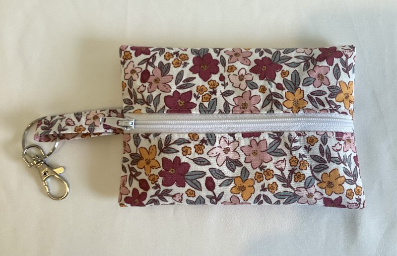 Pink And Cerise Zipped Handmade Pouch for Keys Coins Doggy Treats with lobster claw clasp
