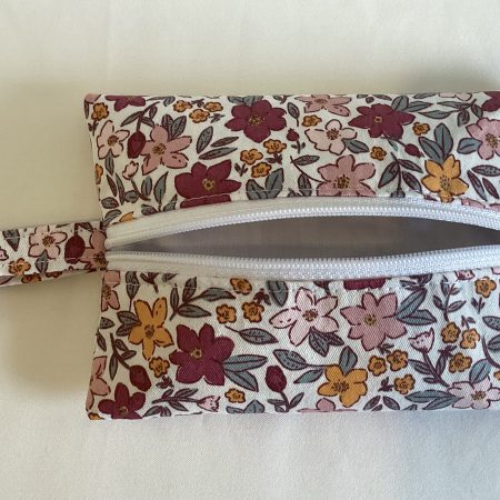 Pink And Cerise Zipped Handmade Pouch for Keys Coins Doggy Treats with lobster claw clasp