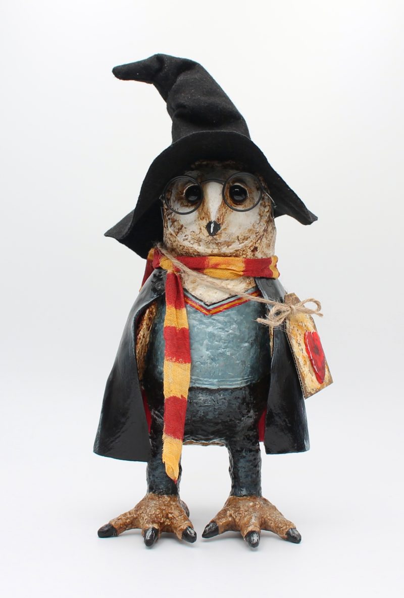 Hand-Sculpted Owl Art Doll Inspired by Lord Night Quill, 30cm Tall