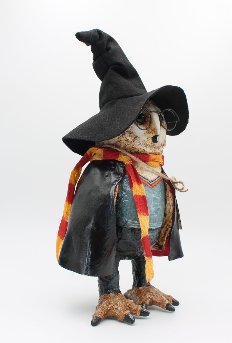 Hand-Sculpted Owl Art Doll Inspired by Lord Night Quill, 30cm Tall