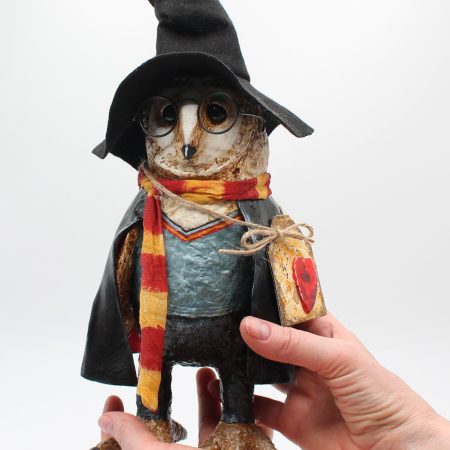 Hand-Sculpted Owl Art Doll Inspired by Lord Night Quill, 30cm Tall