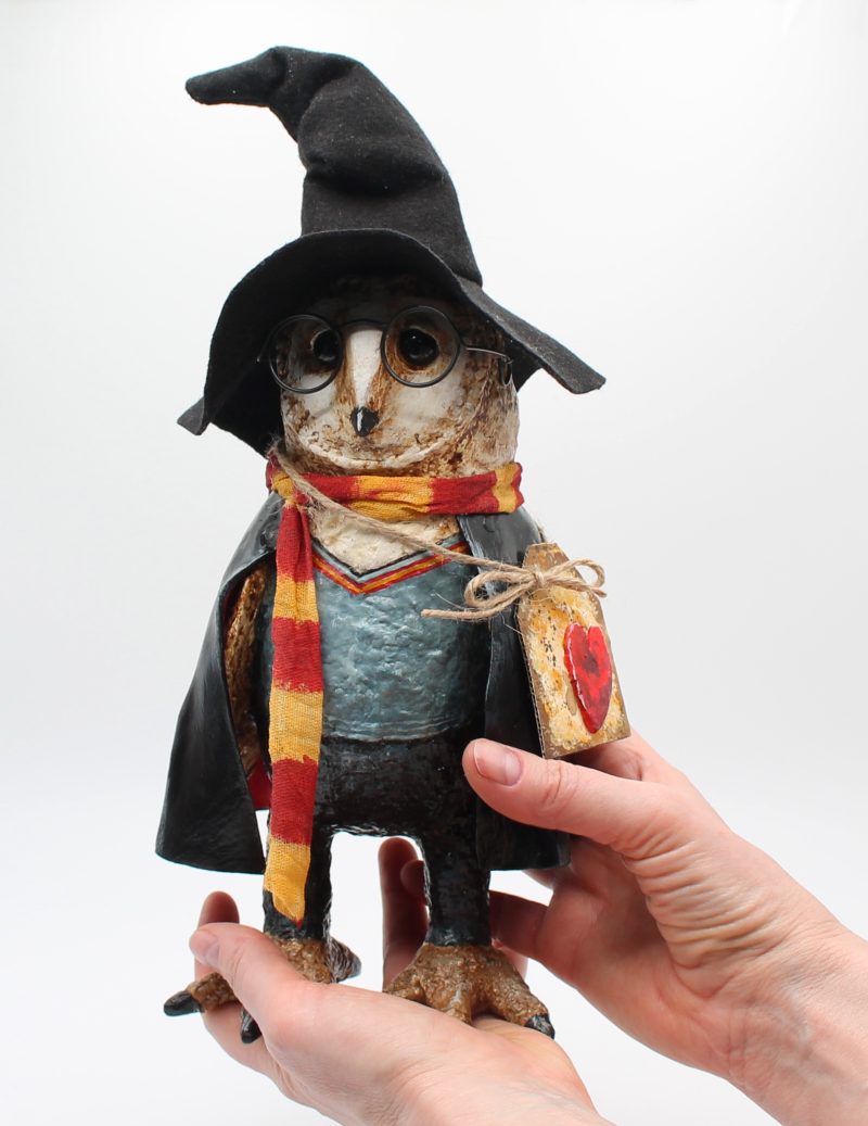 Hand-Sculpted Owl Art Doll Inspired by Lord Night Quill, 30cm Tall