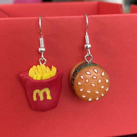 MacDonalds Burger and Chips (or fries!) novelty dangly earrings polymer clay