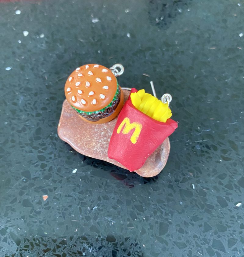MacDonalds Burger and Chips (or fries!) novelty dangly earrings polymer clay