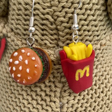 MacDonalds Burger and Chips (or fries!) novelty dangly earrings polymer clay