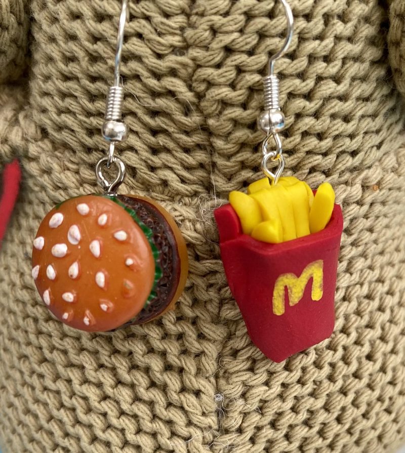 MacDonalds Burger and Chips (or fries!) novelty dangly earrings polymer clay