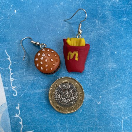 MacDonalds Burger and Chips (or fries!) novelty dangly earrings polymer clay