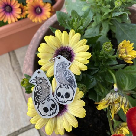 Gothic Edgar Allen Poe Raven and Skull Lightweight Dangly Earrings