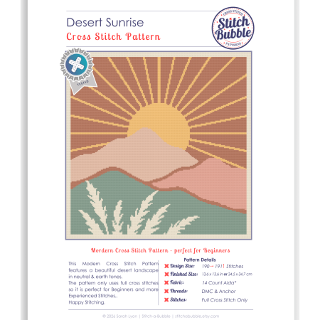 Desert Sunrise ~ Modern Cross Stitch Pattern PDF