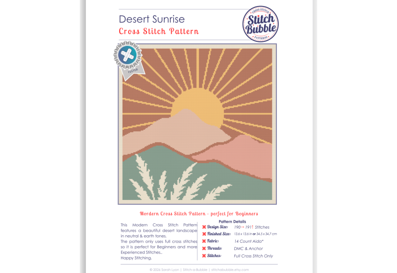 Desert Sunrise ~ Modern Cross Stitch Pattern PDF