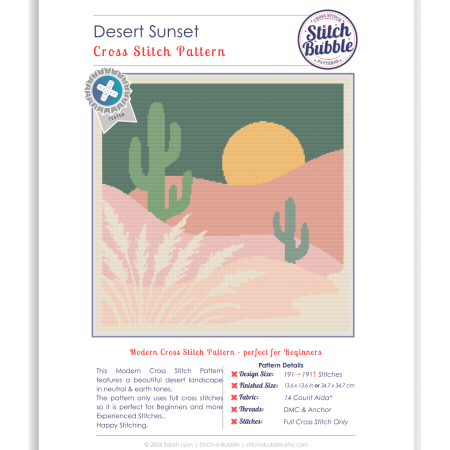 Desert Sunset ~ Modern Cross Stitch Pattern PDF