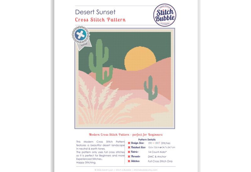 Desert Sunset ~ Modern Cross Stitch Pattern PDF