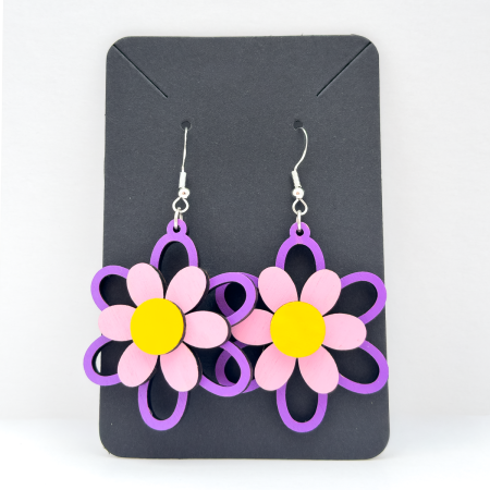Wooden Summer Bloom Flower Earrings in Various Colours