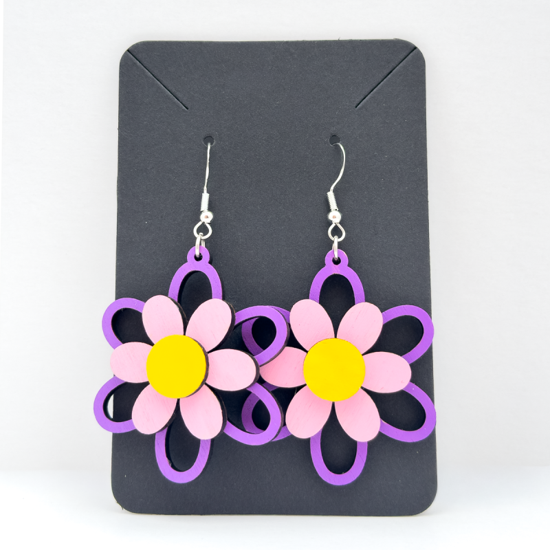Wooden Summer Bloom Flower Earrings in Various Colours