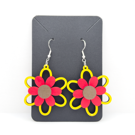 Wooden Summer Bloom Flower Earrings in Various Colours