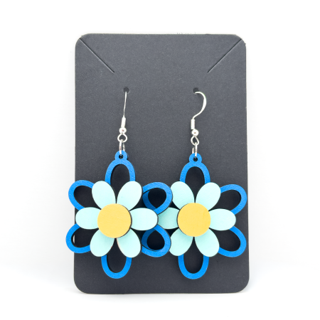 Wooden Summer Bloom Flower Earrings in Various Colours