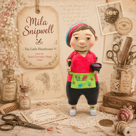 Handmade Mila Snipwell Art Doll, Little Hairdresser Figurine 26cm
