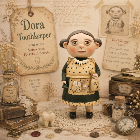 Hand-Sculpted Dora Toothkeeper Art Doll, 24cm Tall