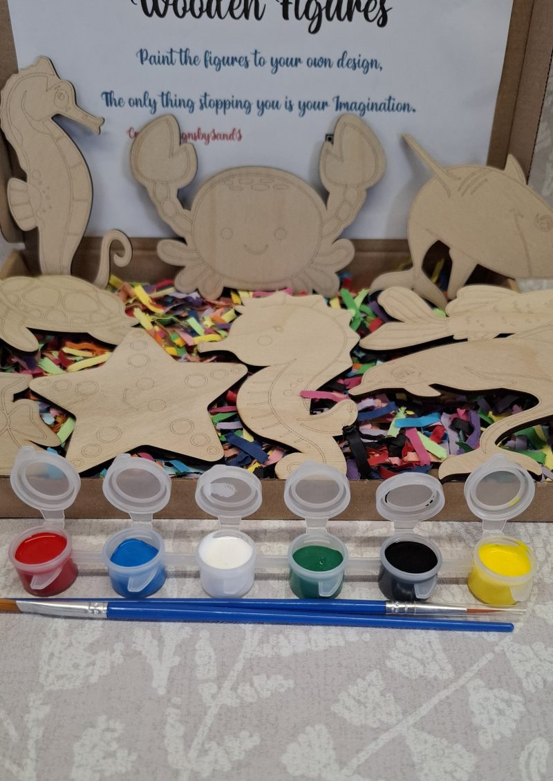 Paint your Own Sea Animals, Wooden Figures, Complete Set including Brushes and Paints
