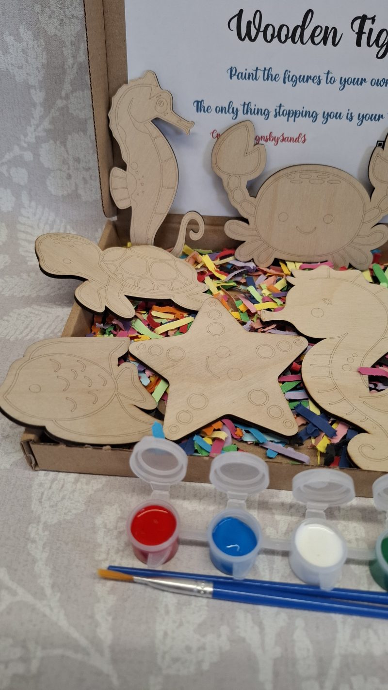 Paint your Own Sea Animals, Wooden Figures, Complete Set including Brushes and Paints