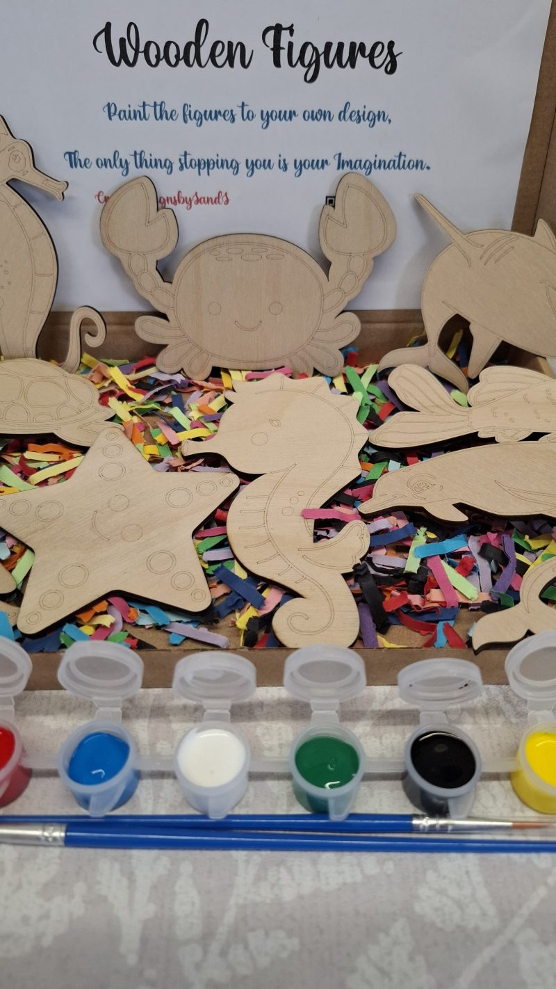 Paint your Own Sea Animals, Wooden Figures, Complete Set including Brushes and Paints