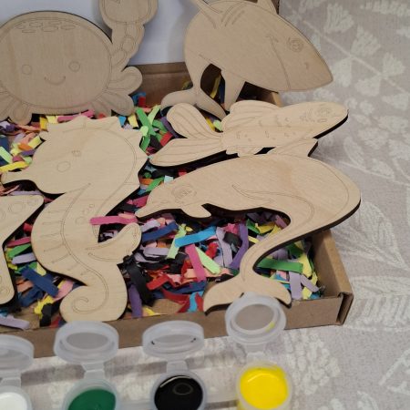 Paint your Own Sea Animals, Wooden Figures, Complete Set including Brushes and Paints