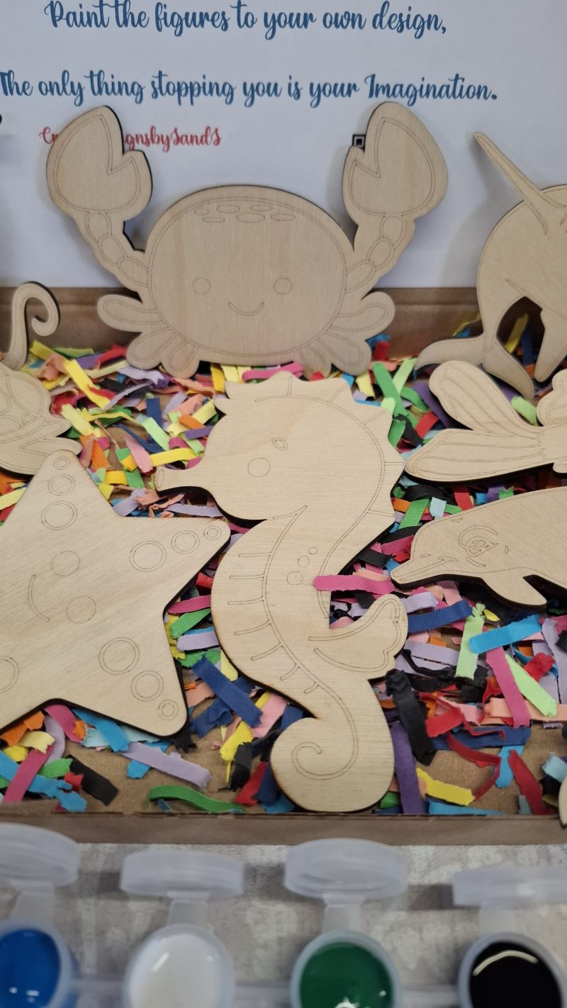 Paint your Own Sea Animals, Wooden Figures, Complete Set including Brushes and Paints