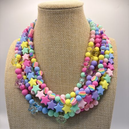 Pastel maximalist multi layer beaded necklace