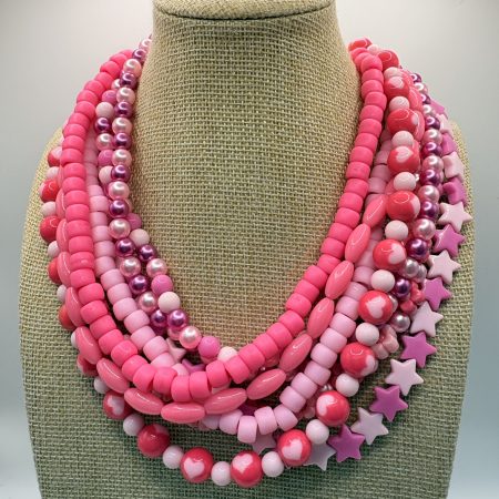 Pink beaded maximalist statement layered necklace