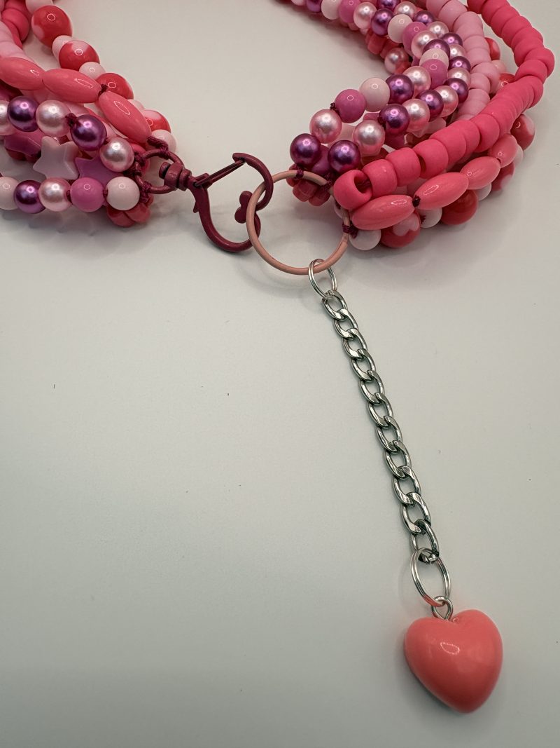 Pink beaded maximalist statement layered necklace