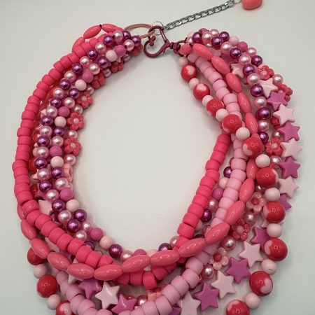 Pink beaded maximalist statement layered necklace