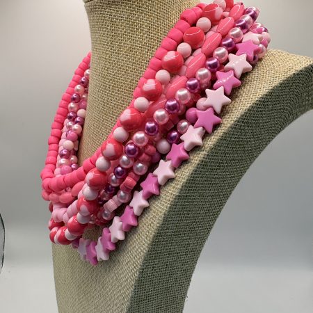 Pink beaded maximalist statement layered necklace