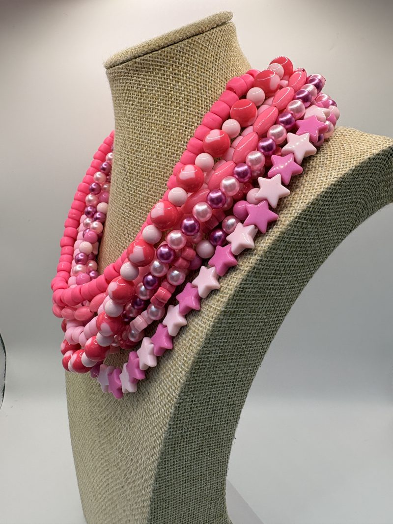 Pink beaded maximalist statement layered necklace