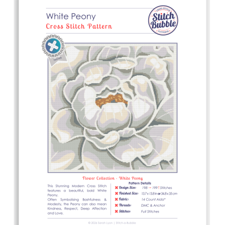 White Peony ~ Modern Cross Stitch Pattern PDF