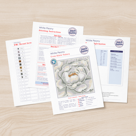 White Peony ~ Modern Cross Stitch Pattern PDF