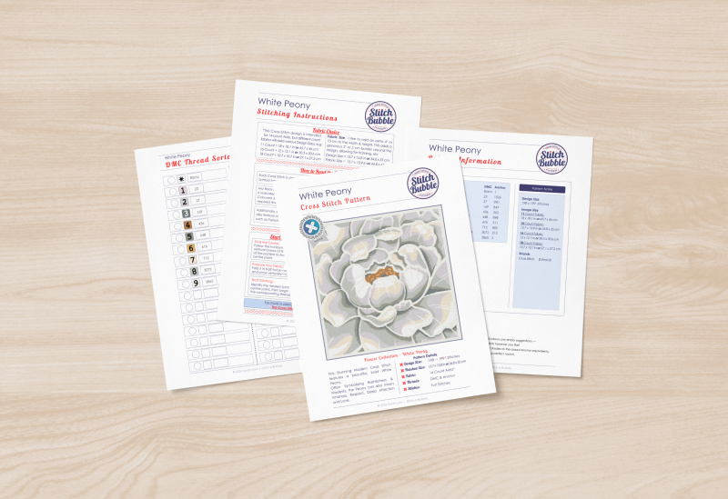 White Peony ~ Modern Cross Stitch Pattern PDF