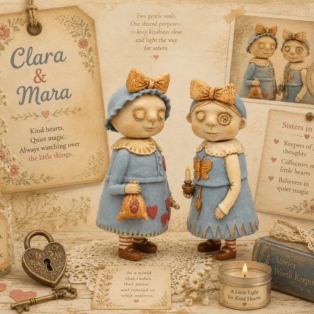 Handmade Art Dolls Clara Heartkeeper & Mara Candlelight, Set of Two