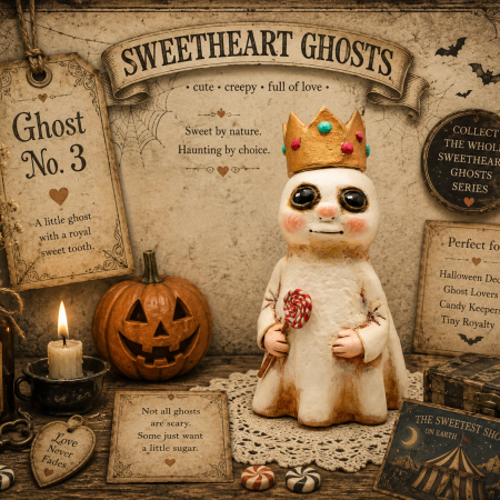 Handmade Paper Clay Sweetheart Ghost No. 3 Halloween Figure