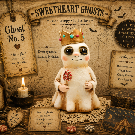 Handmade Paper Clay Sweetheart Ghost No. 5 Halloween Figure
