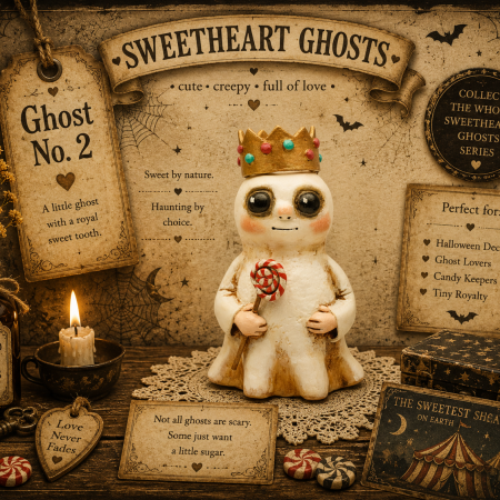 Handmade Sweetheart Ghost No. 2 Halloween Figure, Paper Clay, 17cm