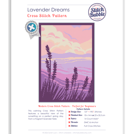 Lavender Dreams ~ Modern Cross Stitch Pattern PDF