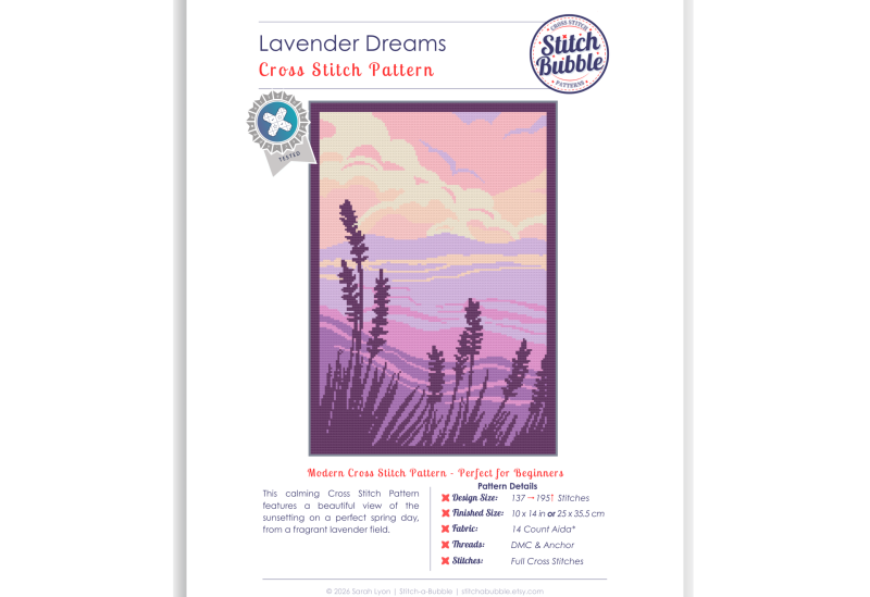 Lavender Dreams ~ Modern Cross Stitch Pattern PDF