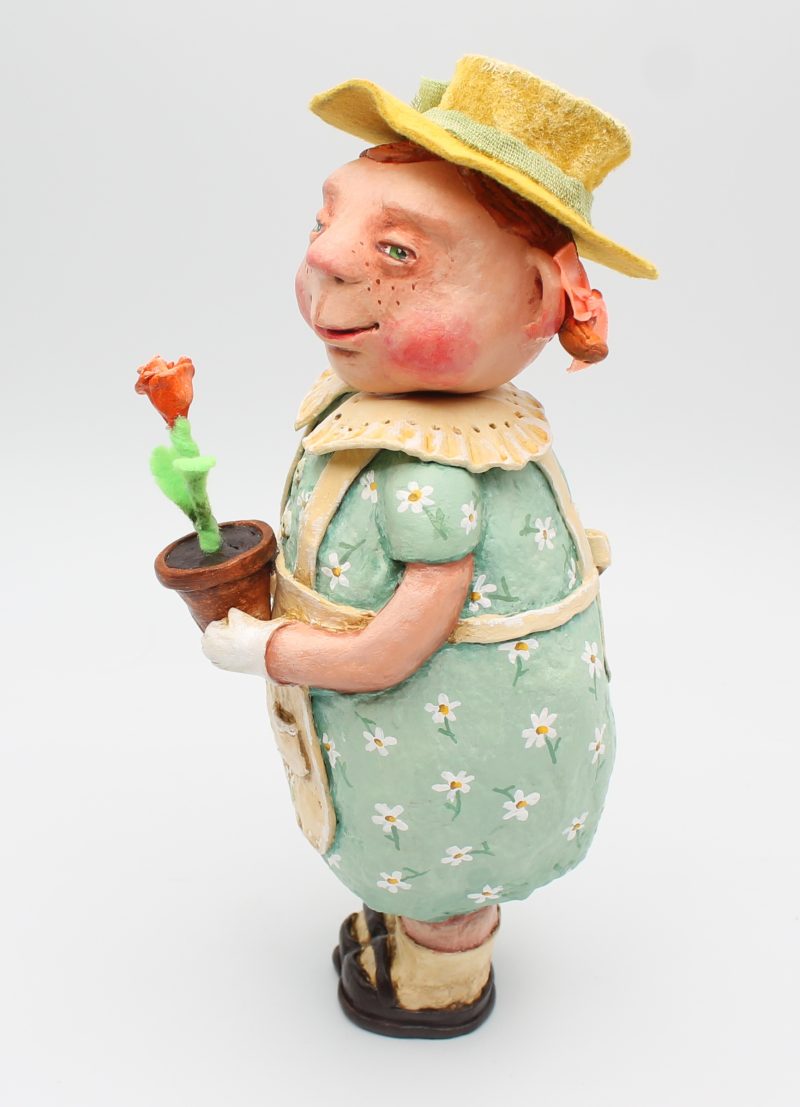 Handmade Paper Clay Art Doll Rose the Gardener, 24cm Tall