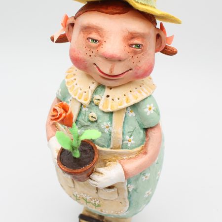Handmade Paper Clay Art Doll Rose the Gardener, 24cm Tall